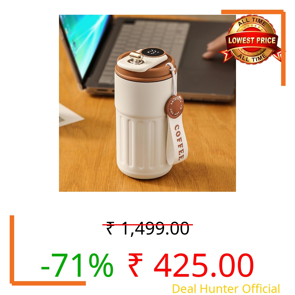 Stainless Steel Coffee Mug Cup with Insulated Vacuum Thermal, Digital Display & Leak-Proof with Lid Thermos Flasks for Travel l(MULTI-460ML)