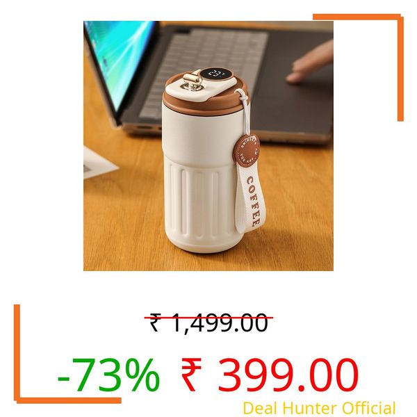 Stainless Steel Coffee Mug Cup with Insulated Vacuum Thermal, Digital Display & Leak-Proof with Lid Thermos Flasks for Travel 460ML