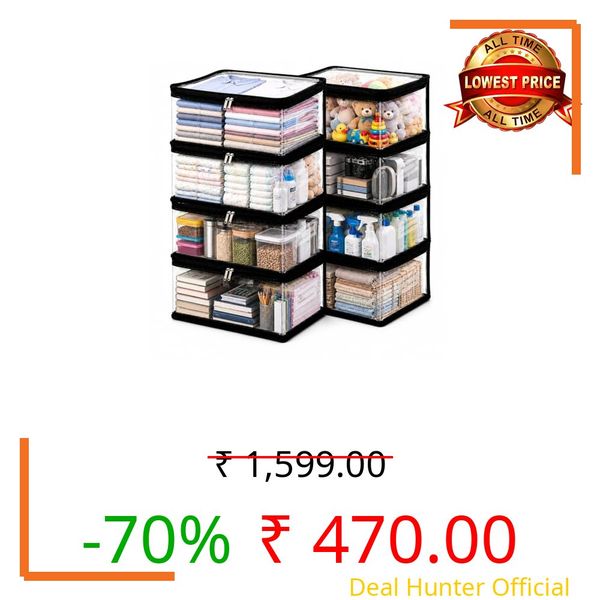 DECGB Transparent Clothes Storage Bag Saree Organizer for Wardrobe Foldable Blanket Storage Box Multipurpose Clothes Organizer with Zipper Dustproof Storage for Clothes Toys Bedding (Set of 8)