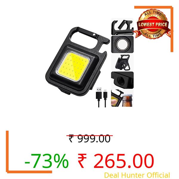 COB Keychain Led Flashlight, Rechargeable Flashlights, Mini Flashlight, Emergency Light Rechargeable, Keychain Torch, Rechargeable Light, Small COB Light with 3 Lighting Modes (Multi, Medium)