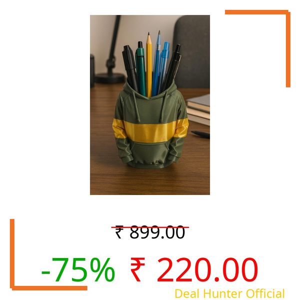 TRI THIS Décor Mini Clothing Pen Holder, Eco-PLA Material, Water-Resistant, Scratch-Resistant, Lightweight Desktop Organizer, T-Shirt, Hoodie, Button-Up Variants (Everyday Hoodie - Army Green & Gold)