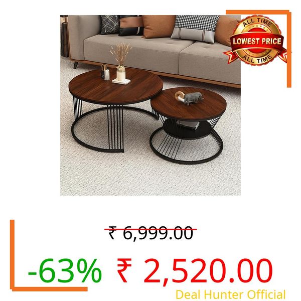 EXPRESSOW ENTERPRISES Modern Luxury Round Nesting Coffee Table Set, 2-Piece with Marble Finish Top, Metal Frame, 20 Inch, for Living Room and Office (Black Antique)