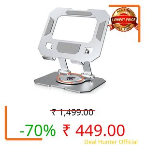 VIHOMI Aluminium Tablet Stand Holder with 360° Rotating Base & Multi-Angle Adjustment, Universal Desk Tablet Dock for iPad Pro/Air/Mini, Samsung Galaxy Tab & All Tablets (Silver)