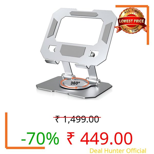 VIHOMI Aluminium Tablet Stand Holder with 360° Rotating Base & Multi-Angle Adjustment, Universal Desk Tablet Dock for iPad Pro/Air/Mini, Samsung Galaxy Tab & All Tablets (Silver)