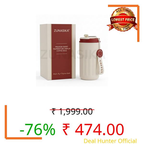 ZUNASIKA Smart Coffee Mug 410ML, Stainless Steel Thermal Cup with Temperature Display | Leak Proof, Double Wall Vacuum Insulated, Anti-Slip Base, Ideal for Hot & Cold Drinks (Maroon)