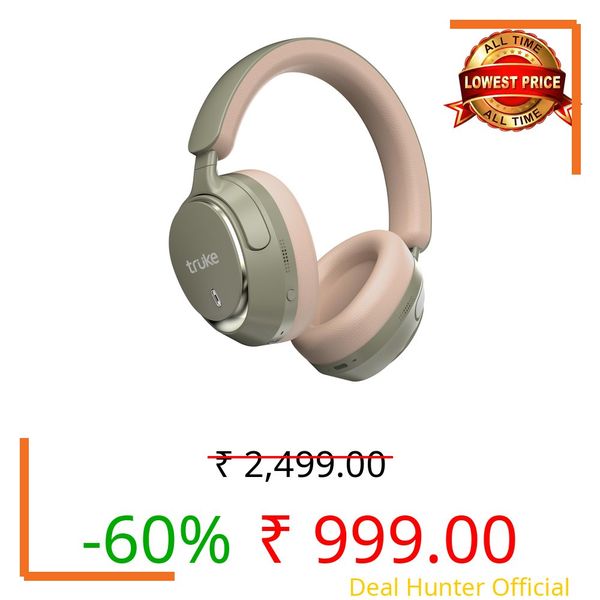 truke New Launch Aura Bass V2 Over The Ear Headphone with 50H of Playtime, 40mm Titanium Drivers, Dual Pairing Headset, 40ms Ultra Low Latency, ENC, Premium Design & Comfort - Forest Green
