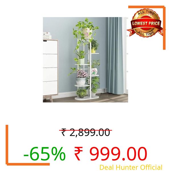 Absysa Multi-Tier Vertical Metal Plant Stand for Indoor Corners — Space-Saving Organizer with Decorative Pots for Succulents, Vines & Flowering Plants — Ideal for Living Room, Balcony (White)