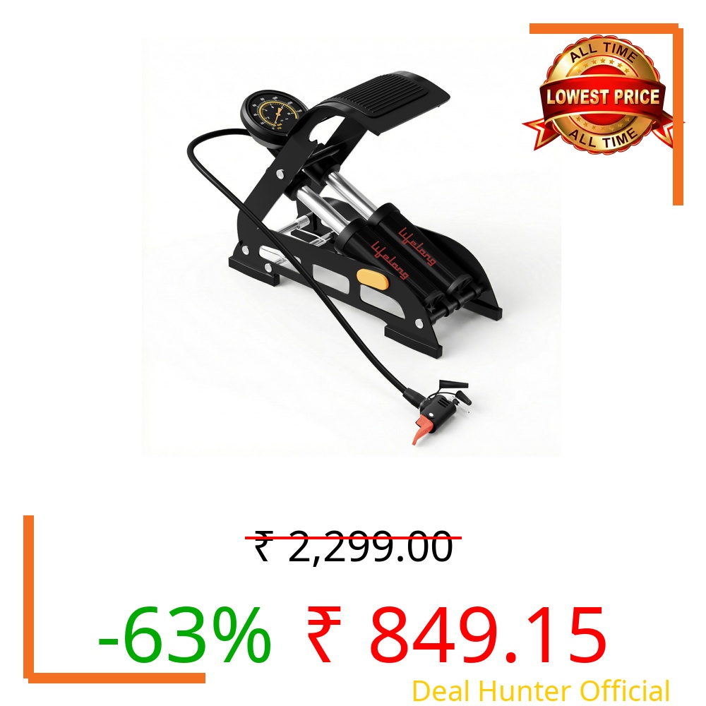 Lifelong Bike Floor Pump | 160 PSI Pressure Gauge | Cycle Pump & Foot Air Pump | Bicycle Pump | Car Tyre Inflator | Presta Schrader Deutschland Valve | for Bicycle, Ball, Scooter, Car, Toys | Black