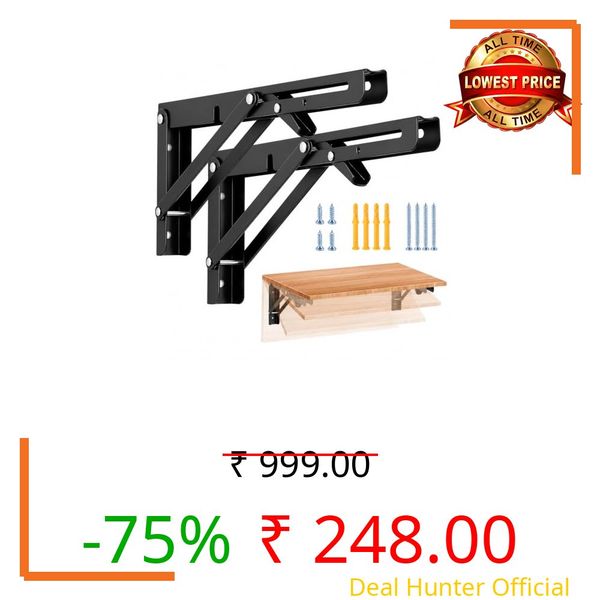 AAMATY Folding Shelf Brackets (8 Inch, 20 cm) Pack of 2 – Heavy Duty Metal Wall Mount Foldable Collapsible Shelf Support for Kitchen, Table, Workbench & Storage Shelves, Black