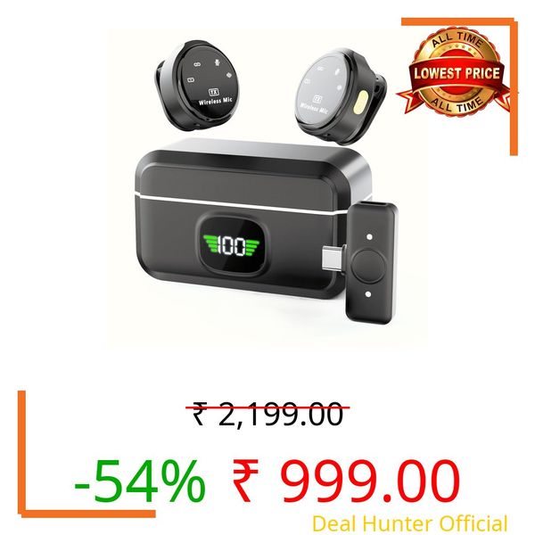 GADGETSWEAR Dual Lavalier Wireless Microphone with LED Display Case for iPhone/Camera/PC/Lightning/USB-C/Plug (Q8 Mic)