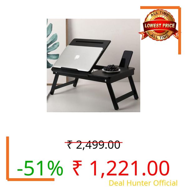 WOOYNEX Wooden Laptop Table Standard Adjustable Study Table with Laptop, Portable Lap Desk, Multifunctional Bed Table with Drawer and Folding Legs (Black)