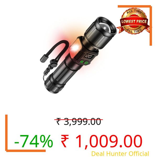 Svoko Torch Light High Power Rechargeable, IP67 Waterproof Led Charging Flashlight High Beam 2km Long Range with 9 Light Modes, Magnetic, Adjustable Portable Powerful Torchlight for Camping, Outdoor