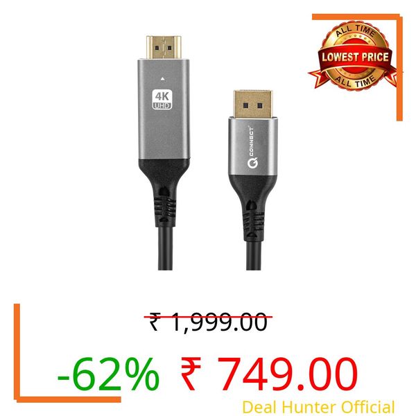 Q- CONNECT DP To Hdmi 2M Cable 4K@60Hz 1080p@60Hz, Adaptor/Connector/Converter Compatible With Projector, Laptop, Monitor, Tv, Pc, Monitor, Audio & Video Support Aluminum Connector