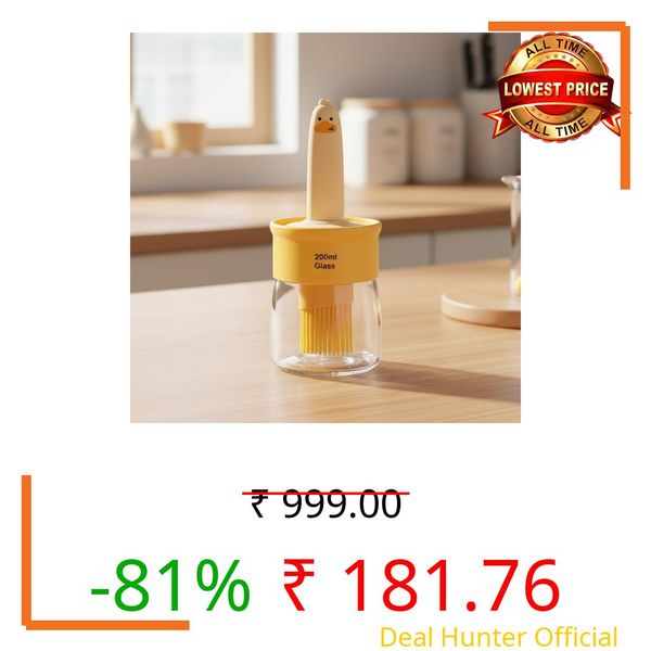 200ml Oil Bottle with Silicone Brush Cute Duck Basting Brush with Container – Silicone Cooking Brush for Oil, Butter, BBQ, and Pastry | Easy Grip, BPA-Free