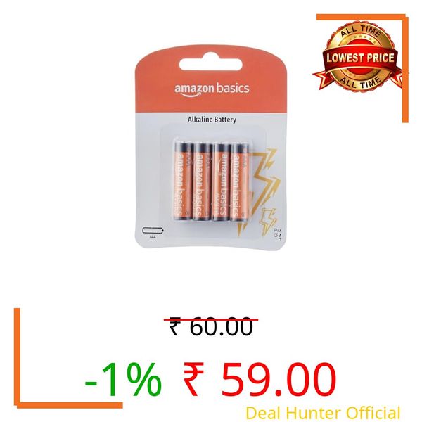 Amazon Basics AAA Alkaline Batteries (Pack of 4), 1.5V, Long Lasting, Leak-Proof, AAA Batteries for Remote Controls, Toys, Clocks, Flashlights & Household Devices