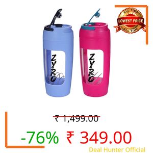 Zyro Combo Pack of 2 Protein Shaker Bottle with Mixing Whisk | Leak Proof BPA Free Gym Shaker Bottle for Workout, Fitness, Travel & Daily Use, Easy Clean Design (Blue,Pink),Reusable Sports Bottle