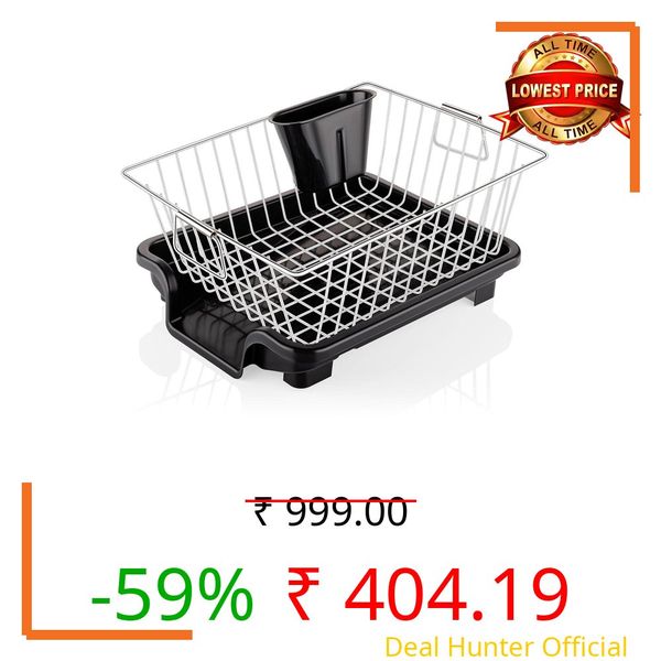 HomeWiz Stainless Steel Dish Drying Rack | Heavy-Duty Dish Drainer Basket with Drain Spout & Cutlery Holder | 50 KG Load Capacity | Size: 45 × 25 × 15 cm | Rust-Free Kitchen Utensil Stand
