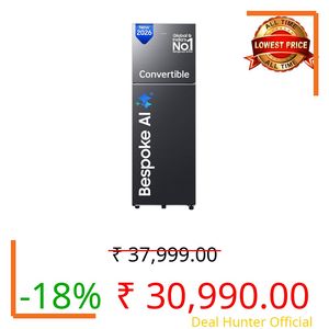 Samsung 236 L, 3 Star, Bespoke AI, Convertible, Digital Inverter Frost Free Double Door Refrigerator (RT80H28U3FHL, Black DOI, 2026 Model)