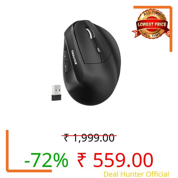 Sounce ErgoFlow Vertical Wireless Mouse – Bluetooth & 2.4GHz Dual Mode, 800/1600/2400/3200/4000 DPI Adjustable, 6 Buttons, Rechargeable Battery, Silent Click, Ergonomic Design (Black)