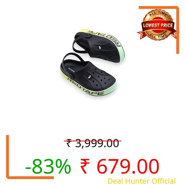 Red Tape Mens Lightweight EVA Clogs Slip-On Comfortable Casual Footwear with Adjustable Back Strap and Anti-Slip Outsole Black