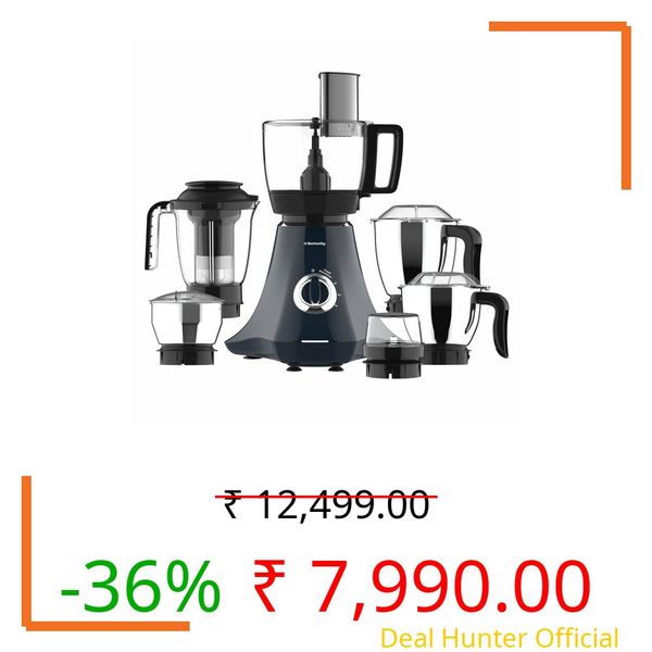 Butterfly Nexo 750W Mixer Grinder Food Processor with 6 Jars | Kneading, Chopping, Slicing, Grinding, Mincing, Grating, Juicing & Spice grinding | Evion-GT Motor with FPSS Technology | Ink Blue