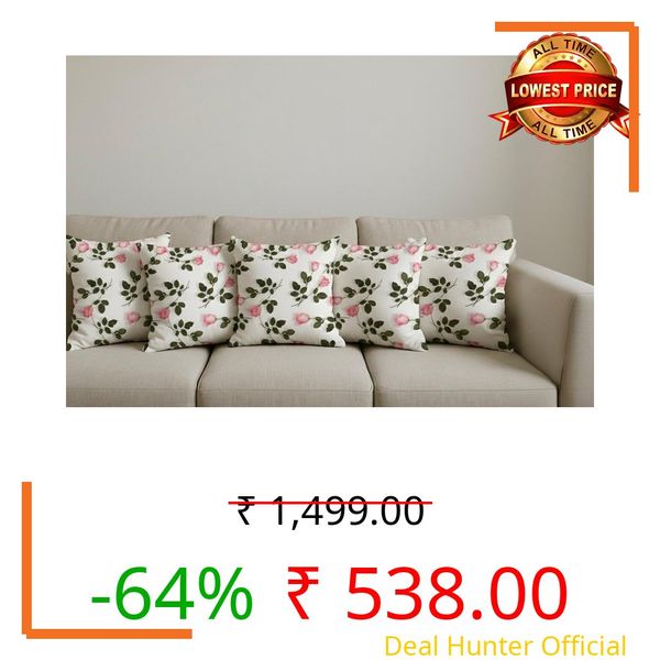 AMAZE ATTIRES Velvet Cushion Cover 18x18 Inch – Set of 5 Decorative Throw Pillow Covers for Sofa, Couch or Bed – Designer Printed Square Cushion Covers – Home Decor (Pink Floral)