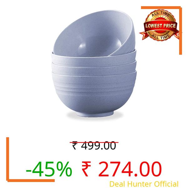 G-KARUNA Cereal Bowls Set of 4, 800ml Reusable Plastic Bowls, BPA Free Kitchen Bowl Set, Microwave & Dishwasher Safe, Unbreakable Bowls for Cereal, Soup, Salad, Rice, Snacks, Mixing & Serving (Blue)