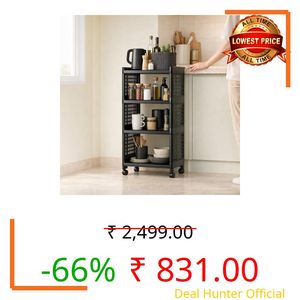 Morbrix 4 Layer Plastic Kitchen Storage Trolley Rack with Wheels, Multipurpose Storage Organizer Racks, Vegetable Trolley Rack Stand for Home, Office, Kitchen, Bathroom (Black)