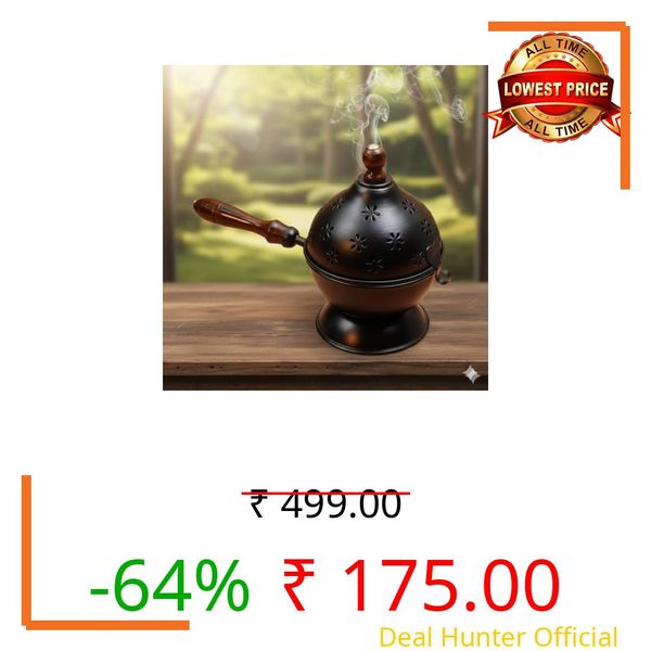 NOVELTY INDIA Metal Dhoop Holder with Wooden Handle | Dhup Dani Loban Burner | Doopam Holder for Puja | Loban Burner | Incense Burner.