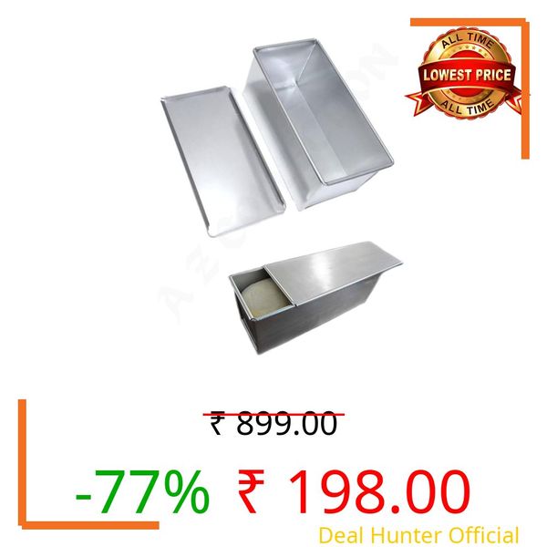A Z Collection® Professional Iron Bread Loaf Pan with Cover, Rectangle Sandwich Baking Mould, Silver Metal Bakeware for Home, Tin for Sandwich Bread (500Gms Small (8X3.5X3.5 Inch), Silver)