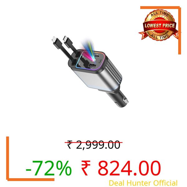 4 in 1 Retractable Car Chargers with Starlight, 100W USB C Fast Car Charger Adapter with 2 USB Ports Car Phone Chargers for All iPhone 17/16/15/14/13/12/11 and for All Android (Dark Grey - RedLight)