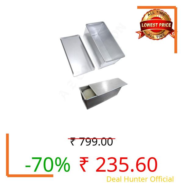 A Z Collection® Professional Iron Bread Loaf Pan with Cover, Rectangle Sandwich Baking Mould, Silver Metal Bakeware for Home, Tin for Sandwich Bread (700Gms Small (9X4X4 Inch), Silver)