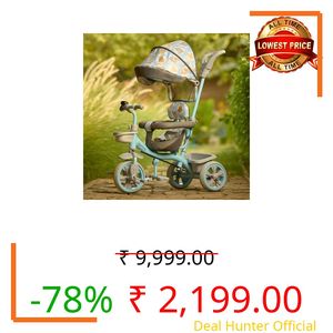 Lifelong Kids Parental Control Tricycle with Canopy,Harness,EVA Wheels, Bell & Storage Basket|Baby Trike|Age Group 1 Years to 4 Years Carrying Capacity Upto 25 kg (Blue/Grey)