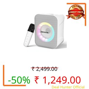 Portronics Apollo One 20W Wireless Bluetooth Portable Speaker with Wireless Karaoke Mic, 5 Hour Playtime, RGB LED Light, Bluetooth V5.3, Easy Grab Handle, USB/AUX in/TF Card, Type C Charging(White)