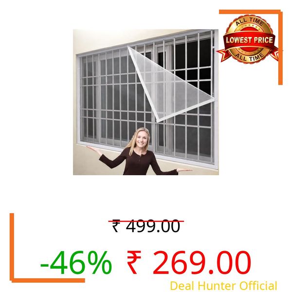 BLEMY Window Mosquito Net for Home with VelcroSize (5X6 FEET, 60X72 INCH, 150X180 CM) White Color No Drill Easy Installation | Fine Mesh Polyester | Reusable|