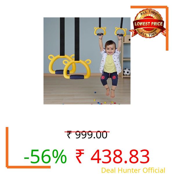 TechHark® Kids Gymnastic Rings with 11.5 Ft Adjustable Straps, Yellow Bear Design, Up to 200Kg Capacity, Silicone Grip, Home Fitness Equipment for Children and Teens Training
