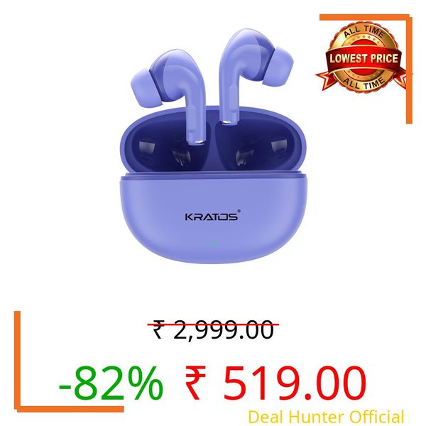 Kratos Pop Ear Buds Wireless with 50H Playtime, Noise Isolation & Clear Calls, Bluetooth Earbuds with Voice Assistant, Ear Buds with Bluetooth V 5.3 & with Type C Fast Charging, IPX4 TWS Earphones