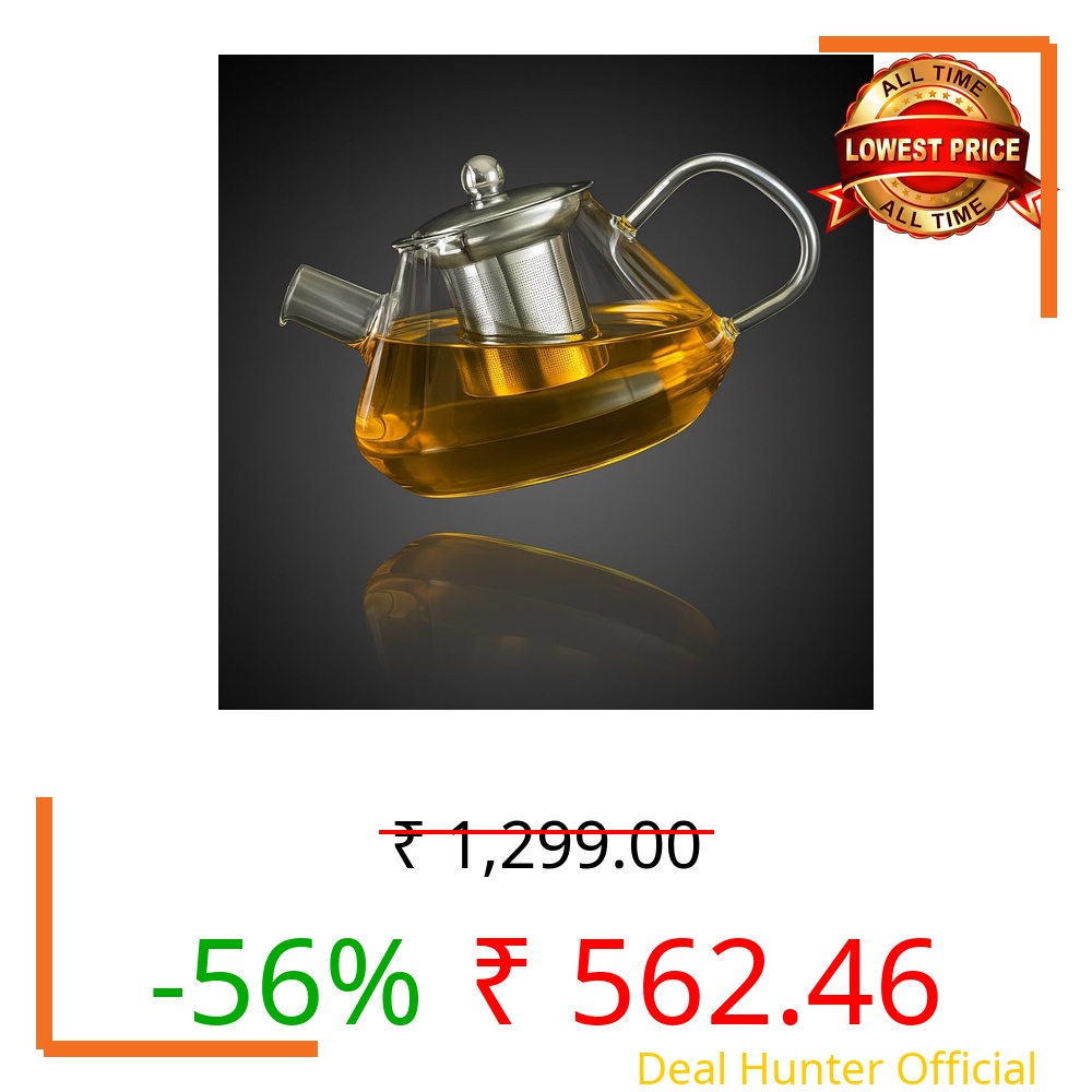 Gipibox®Glass Kettle for Gas Stove - Borosilicate Glass Teapot with Stainless Steel Infuser, Heat-Resistant, Drip-Free Spout, Ideal for Loose Leaf & Blooming Tea, 1000ml, Golden Brew