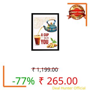 Mira Mest Premium Masala Chai Tea Poster Frame, Indian Traditional Beverage Wall Art Print with Ginger, Lemon, Cinnamon and Spices Design, Decorative Kitchen Wall Decor, Desi Cafe & Tea Stall Wall Decor, Ready to Hang Indian Tea Quote Frame for Kitchen Pantry & Restaurant (Chai Can Fix me)