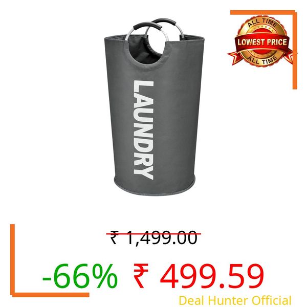 Aliensware Laundry BasketXL 90L with aluminium Handles,Collapsible Laundry Bag Bin Hamper, Water Resistant Oxford cloth bag/Foldable/Clothes Storage Box/Storage Basket/Aliens-(79 X 38cm) Dark Grey