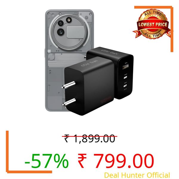 65W GaN Trio Fast Charger Adapter, 3-Port USB-C & USB-A Wall Charger for Nothing Phone CMF/1/2/2a/2a Plus/3a/3a Plus | Compatible with Samsung Galaxy S24/S25 Series & Tablets| Original Power Delivery