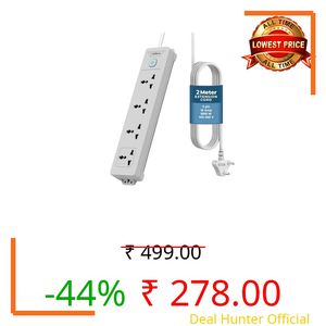 EMBOX 1500W Extension Board with Switches| 4 Universal Sockets Master Switch | Spike Guard, LED Indicator| 2 Meter Extension Cord