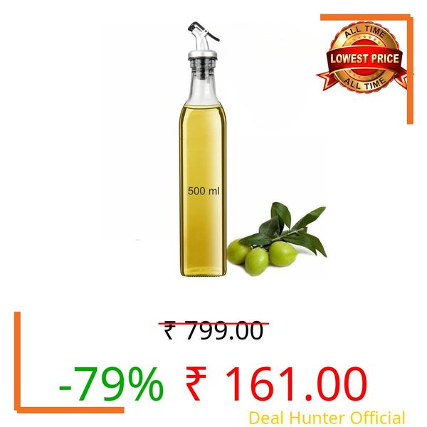 Zuvoxi Glass Oil Dispenser Bottle | 500ml Leak-Proof Oil Bottle for Kitchen | Glass Oil Pourer & Oil Container for Cooking & Vinegar | 1 Piece