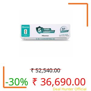 Hisense 1.5 Ton 5 star Inverter Split AC(Copper, 5-in-1 Convertible with Intelligent 4 modes, PM 2.5 filter, Anti corrosion, AS-18TR4R5E, White）