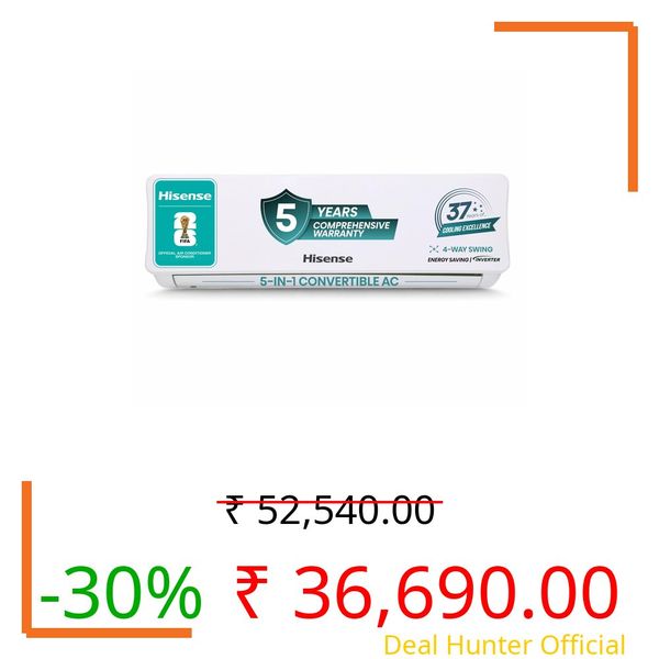 Hisense 1.5 Ton 5 star Inverter Split AC(Copper, 5-in-1 Convertible with Intelligent 4 modes, PM 2.5 filter, Anti corrosion, AS-18TR4R5E, White）