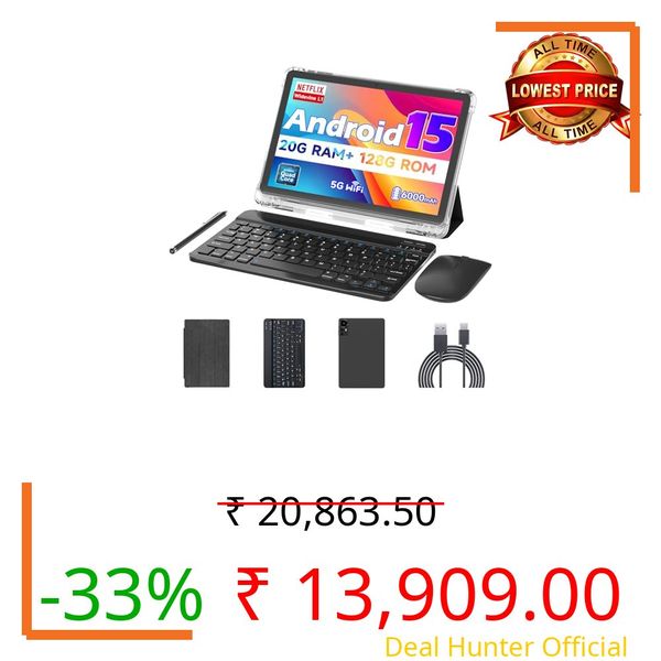 Android 15 10 Inch Tablets, 20GB RAM 128GB ROM 2TB Expandable, 2.0GHz Quad-core Processor, 2 in 1 Tablet with Stylus Mouse Keyboard Case, 5G WiFi6, BT 5.0, 6000mAh, Widevine L1