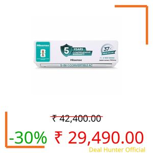 Hisense 1.5 Ton 3 star Inverter Split AC(Copper, 5-in-1 Convertible with Intelligent 4 modes, PM 2.5 filter, Anti corrosion, AS-18TR4R3E1, White）