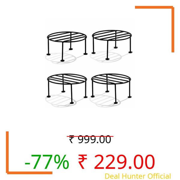 LivHomes Round Plant Stand (Pack of 4) | Galvanised Metal Flower Pot Holder | Rust Resistant Gamla Stand for Home, Garden & Balcony | Black
