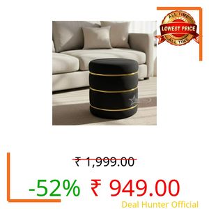 Mythic Arts Wooden Puffy Round Footstool and Ottoman Stool for Living Room Furnishings, Sitting Pouffe Ottoman Stool, Office Stool, and Room Decor Black