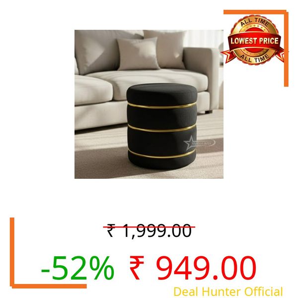Mythic Arts Wooden Puffy Round Footstool and Ottoman Stool for Living Room Furnishings, Sitting Pouffe Ottoman Stool, Office Stool, and Room Decor Black